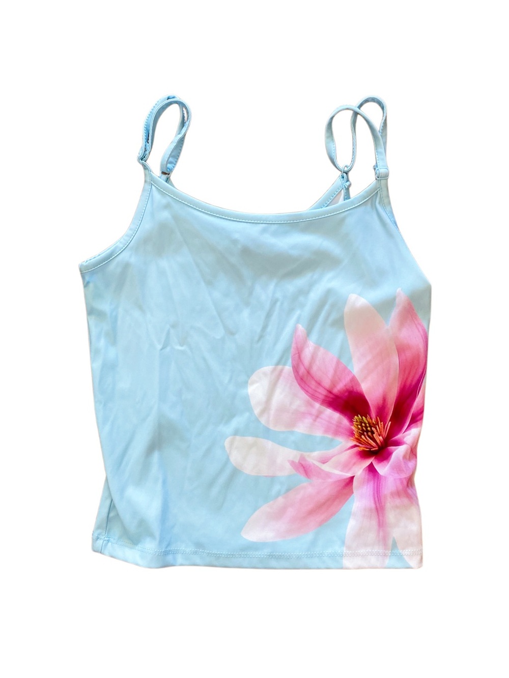Blue Floral Print Spaghetti Strap Tank Top